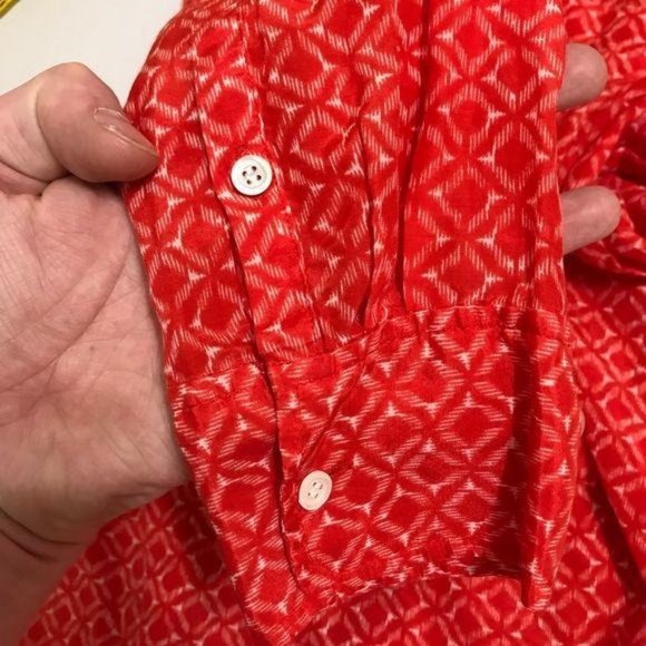 J Crew Red Coral Medium Charise Ikat Print Top - Picture 9 of 10